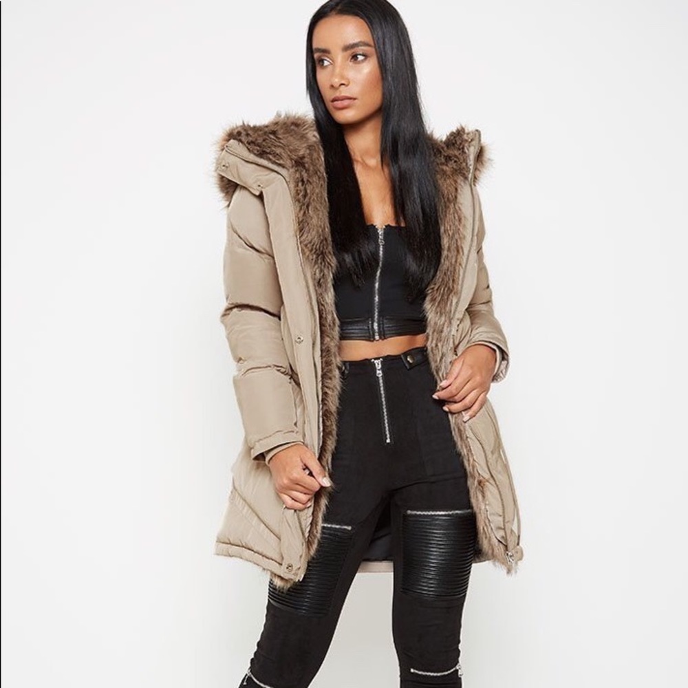 Fur Lined Beige Coat